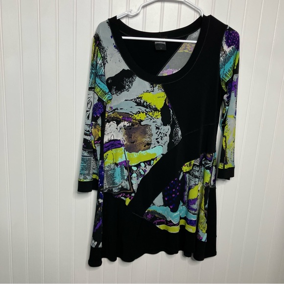 eva varro Tops - Eva Varro Top Medium Abstract Art To Wear Wearable Art Colorful Asymmetrical